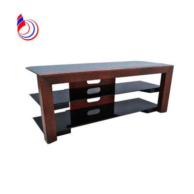 cheap modern tempered glass tv stand with metal tube