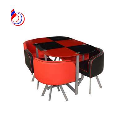 low price 4 seaters metal glass dining table and chair